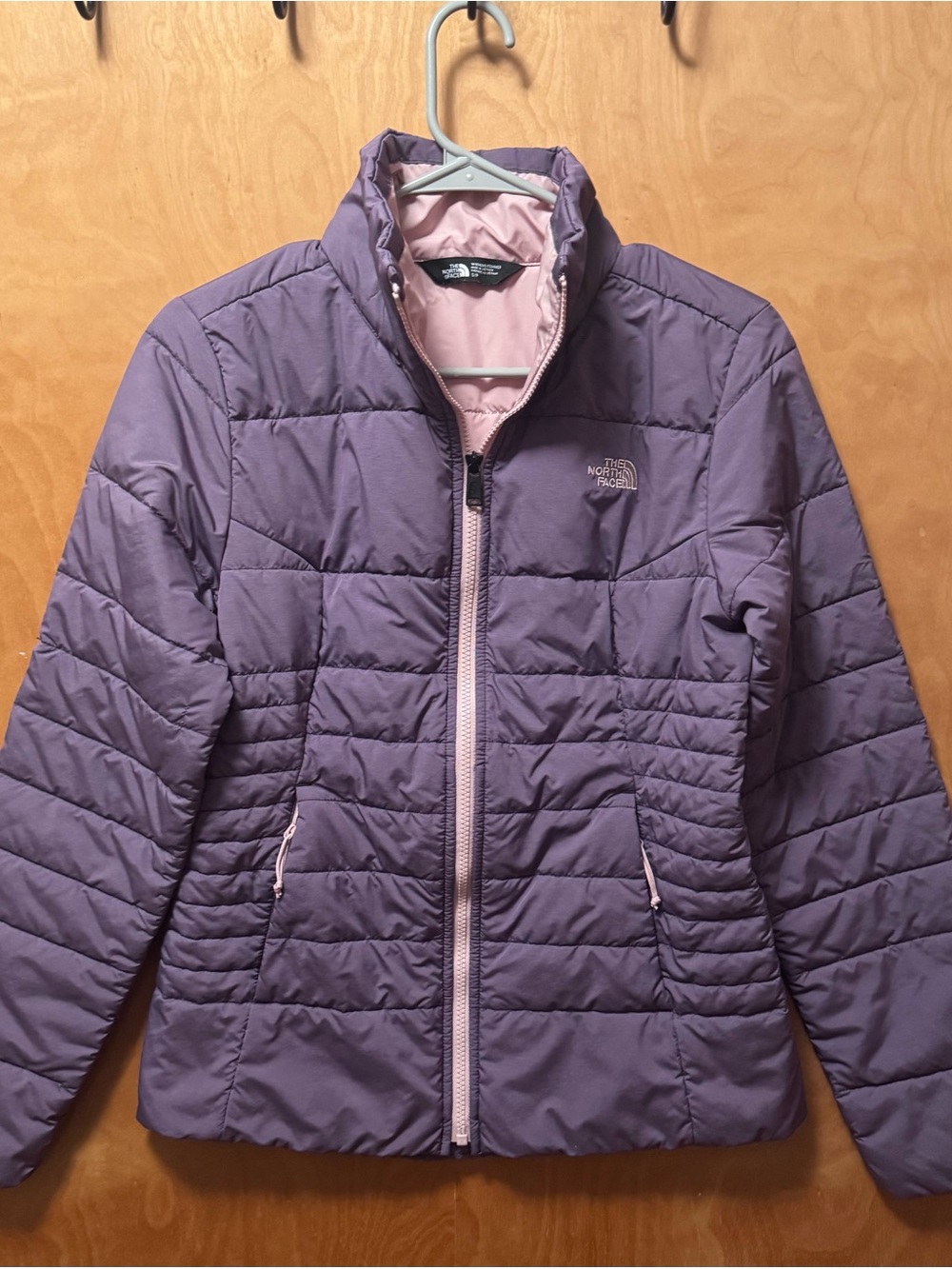 The North Face Women's Lavender Purple Quilted Puffer Jacket with Pink Trim